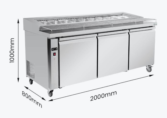 Thermaster Three door DELUXE Pizza Prep Bench - PWB200