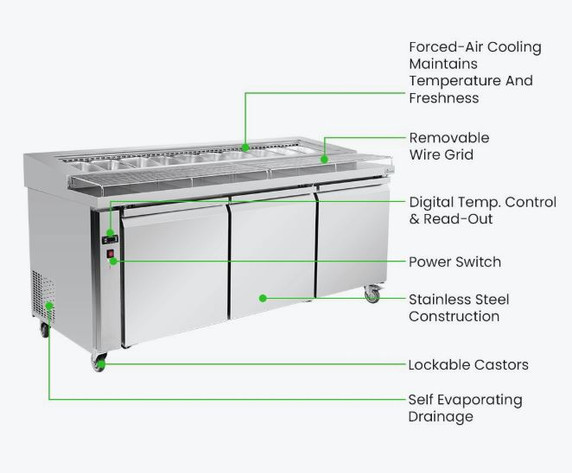 Thermaster Three door DELUXE Pizza Prep Bench - PWB200