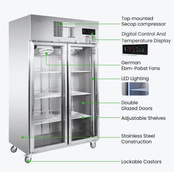 Thermaster Double Door Upright Display Fridge - SUCG1000