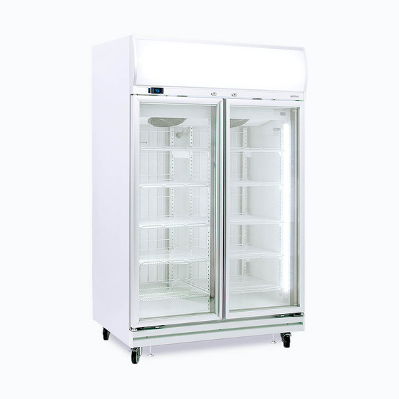 Bromic UF1000LF LED Flat Glass 2 Door Upright Display Freezer 976L