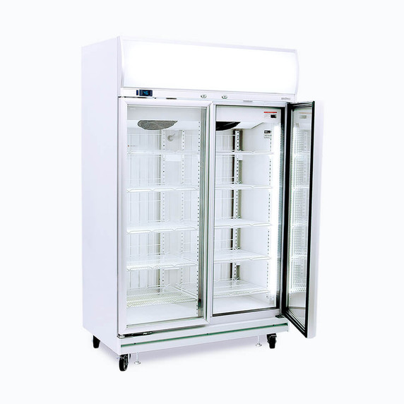 Bromic UF1000LF LED Flat Glass 2 Door Upright Display Freezer 976L