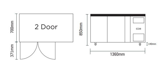 UBC1360GD-NR 282L 2 Glass Door Under Bench Display Fridge Bromic