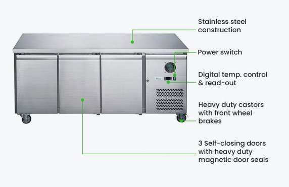 FED-X S/S Three Door Bench Fridge - XUB7C18S3V