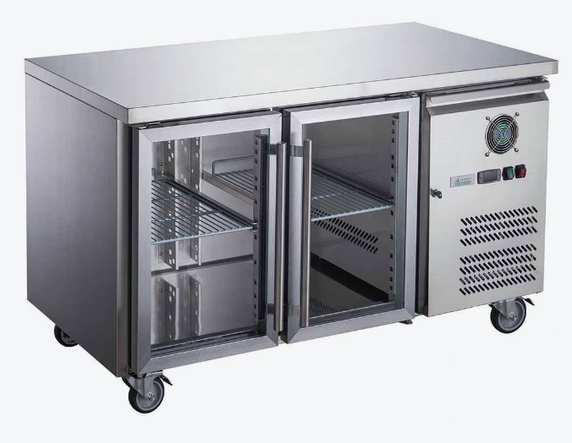 FED-X XUB7C13G2V 282L 2 Glass Door Stainless Steel Underbench Commercial Storage Display Fridge