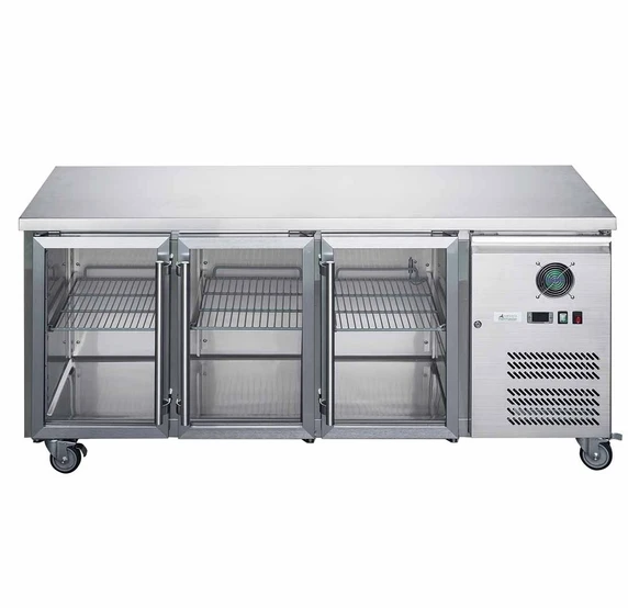 FED-X XUB7C18G3V 417L 3 Glass Door Stainless Steel Underbench Commercial Storage Fridge