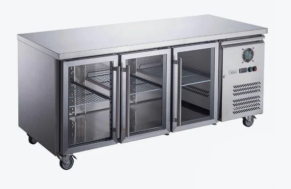 FED-X XUB7C18G3V 417L 3 Glass Door Stainless Steel Underbench Commercial Storage Fridge