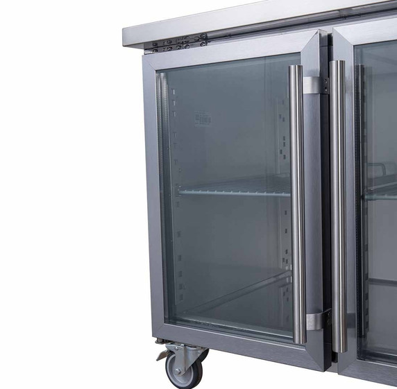 XUB7C22G4V FED-X Four Glass Door Bench Fridge 553L 2230mm Width