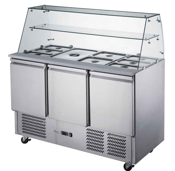 FED-X Three Door Salad Prep Fridge with Glass Top FED-X Three Door Salad Prep Fridge with Glass Top