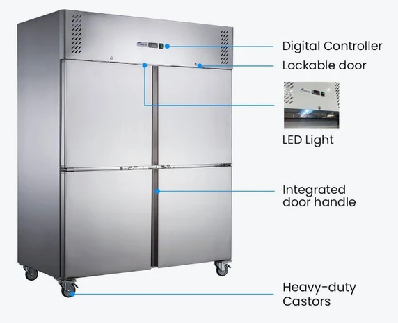 FED-X XURC1200S2V 1236L 4 Split Door Upright Stainless Steel Commercial Storage Fridge