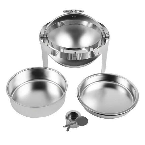 Olympia U009 Paris Commercial Stainless Steel Round Roll-Top Chafing Dish Set (7.5 Litre Capacity)