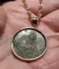 LARGE BEAUTIFUL JESUS CHRIST ANCIENT ROMAN BYZANTINE COIN IN 14K GOLD PENDANT WITH EXCEPTIONAL GREEN PATINA  *CPB037