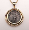 ANCIENT ROMAN FELICITAS BLESSED HAPPINESS GODDESS SILVER COIN PENDANT IN 14KT GOLD  *CPR228X