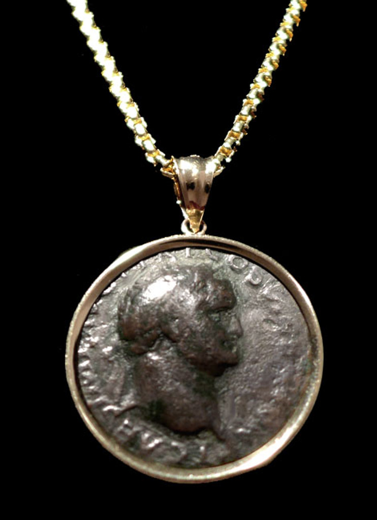 ANCIENT ROMAN TEMPLE OF PEACE VESPASIAN COIN PENDANT IN 14KT GOLD  *CPR212