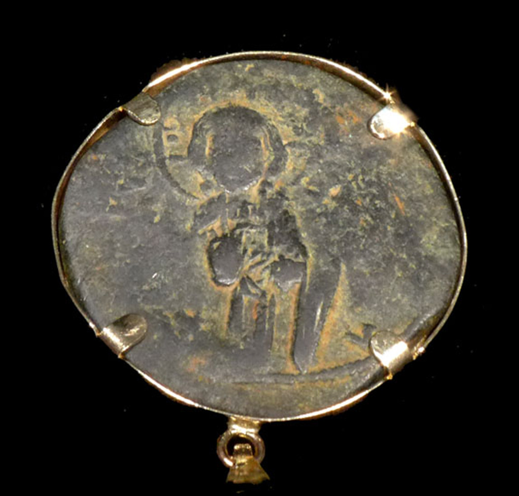 CPB032 - LARGE CHRISTIAN ROMAN BYZANTINE COIN PENDANT WITH IN CHRIST, VICTORY INSCRIPTION IN 14K GOLD