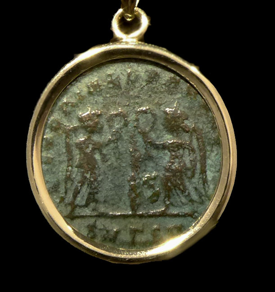 CPR218 - VICTORY ANGELS ANCIENT CHRISTIAN ROMAN COIN IN 14KY PENDANT SETTING