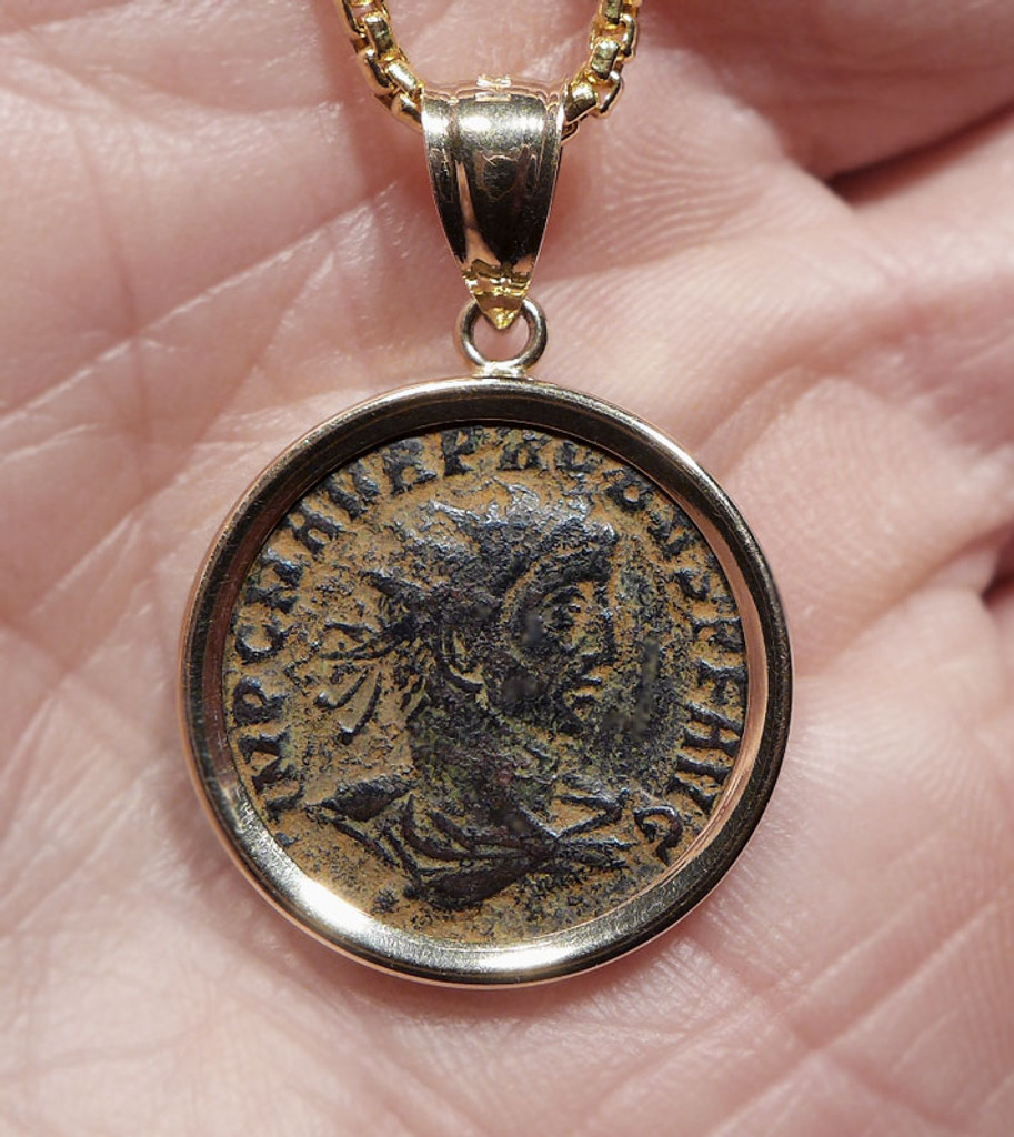 IMPERIAL ROME COIN PENDANT OF DECORATED MILITARY EMPEROR PROBUS COIN IN 14KT GOLD *CPR234
