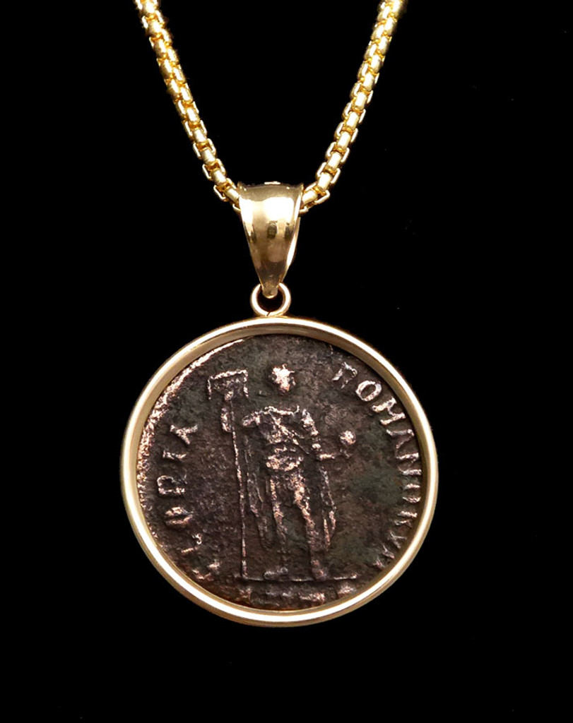 "GLORY OF THE ROMANS" ANCIENT ROMAN VALENTINIAN COIN PENDANT IN 14K GOLD  *CPR231