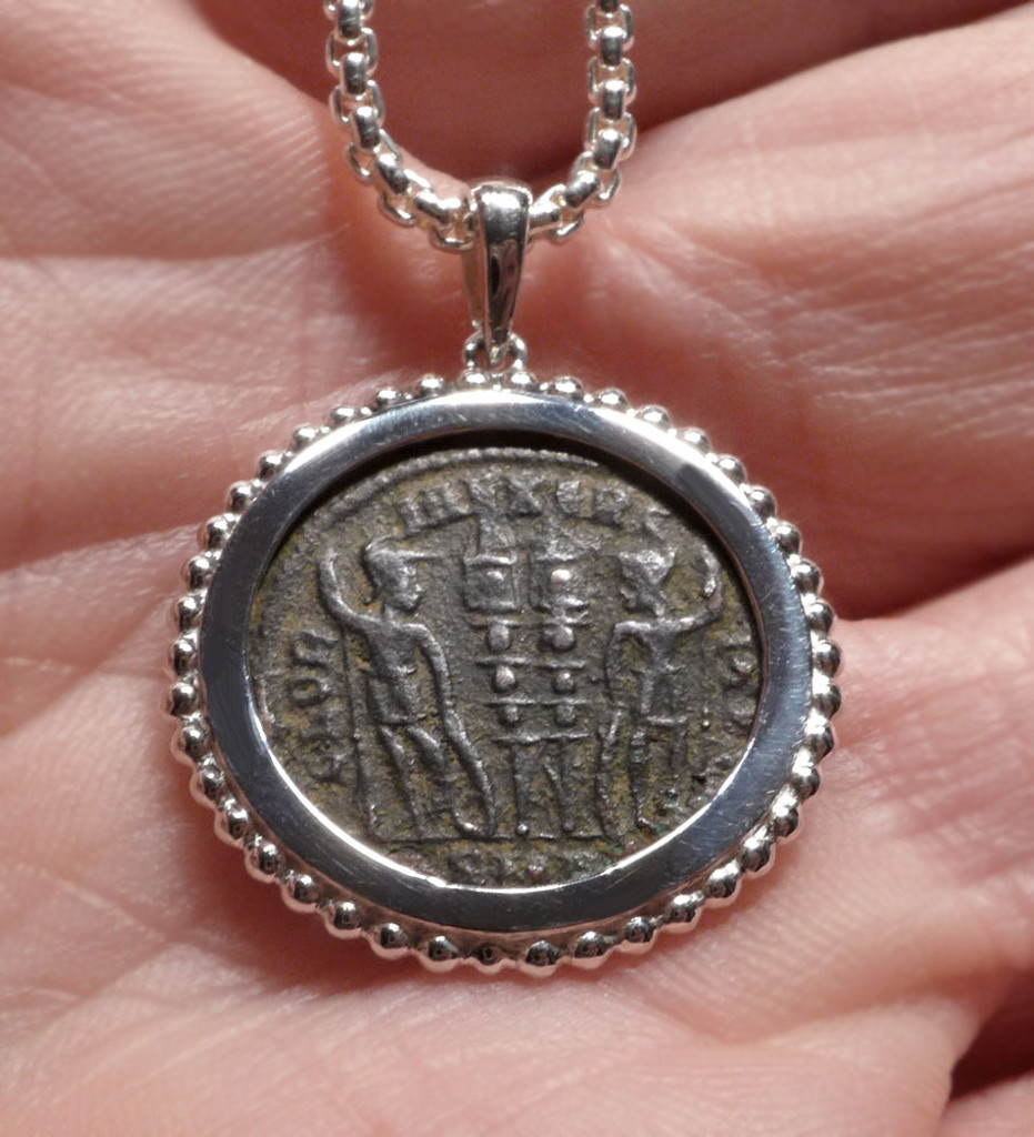 "THE GLORY OF THE ARMY" ANCIENT CHRISTIAN ROMAN CONSTANTINE COIN PENDANT IN STERLING SILVER  *CPR239