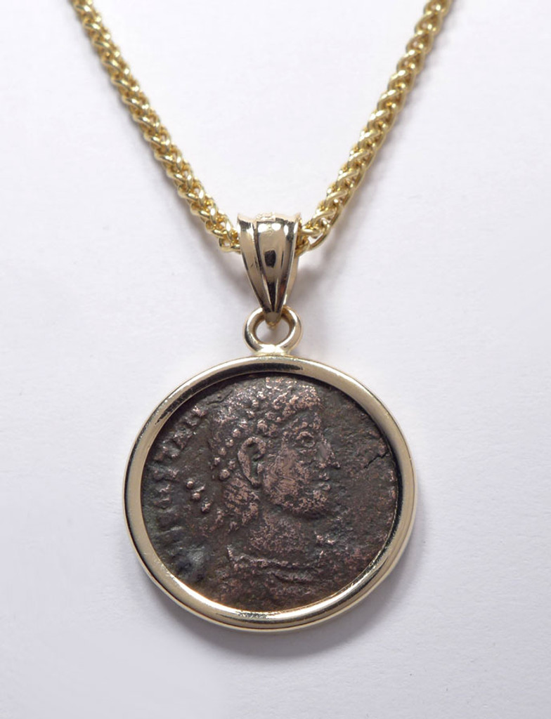 ANCIENT ROMAN CONSTANTINE COIN NECKLACE PENDANT OF CONSTANTIUS II IN 14K GOLD  *CPR251