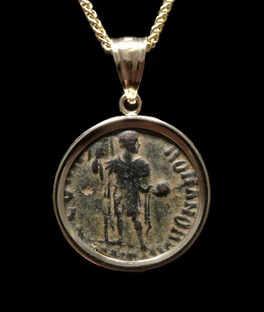 "GLORY OF THE ROMANS" ANCIENT ROMAN CONSTANS CONSTANTINE COIN NECKLACE PENDANT IN 14K GOLD  *CPR252