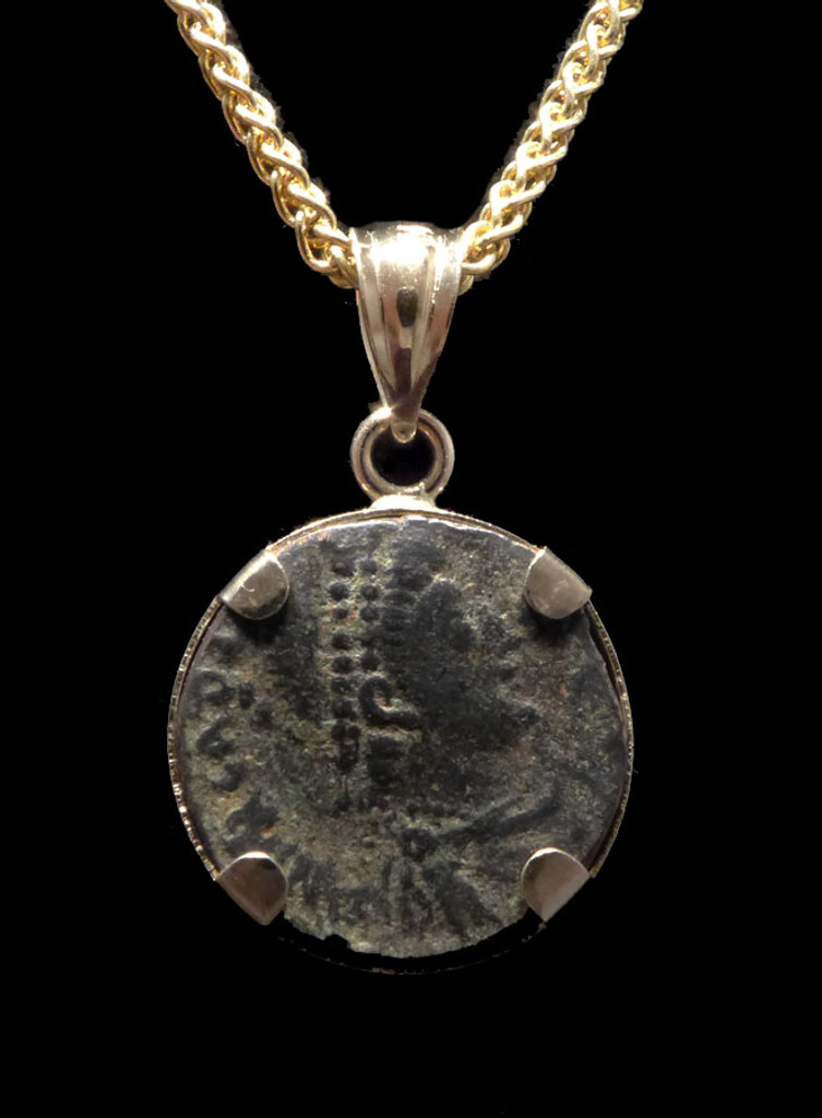 ANCIENT ROMAN VIRTUS BRAVERY AND VIRTUE CONSTANTINE COIN NECKLACE PENDANT IN 14K GOLD  *CPR253