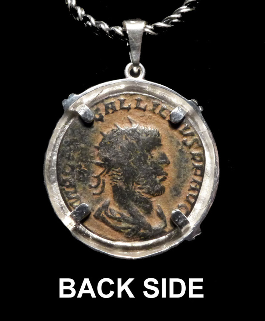 ANCIENT ROMAN VIRTUS BRAVERY AND COURAGE GALLIENUS COIN JEWELRY PENDANT IN STERLING SILVER  *CPR255