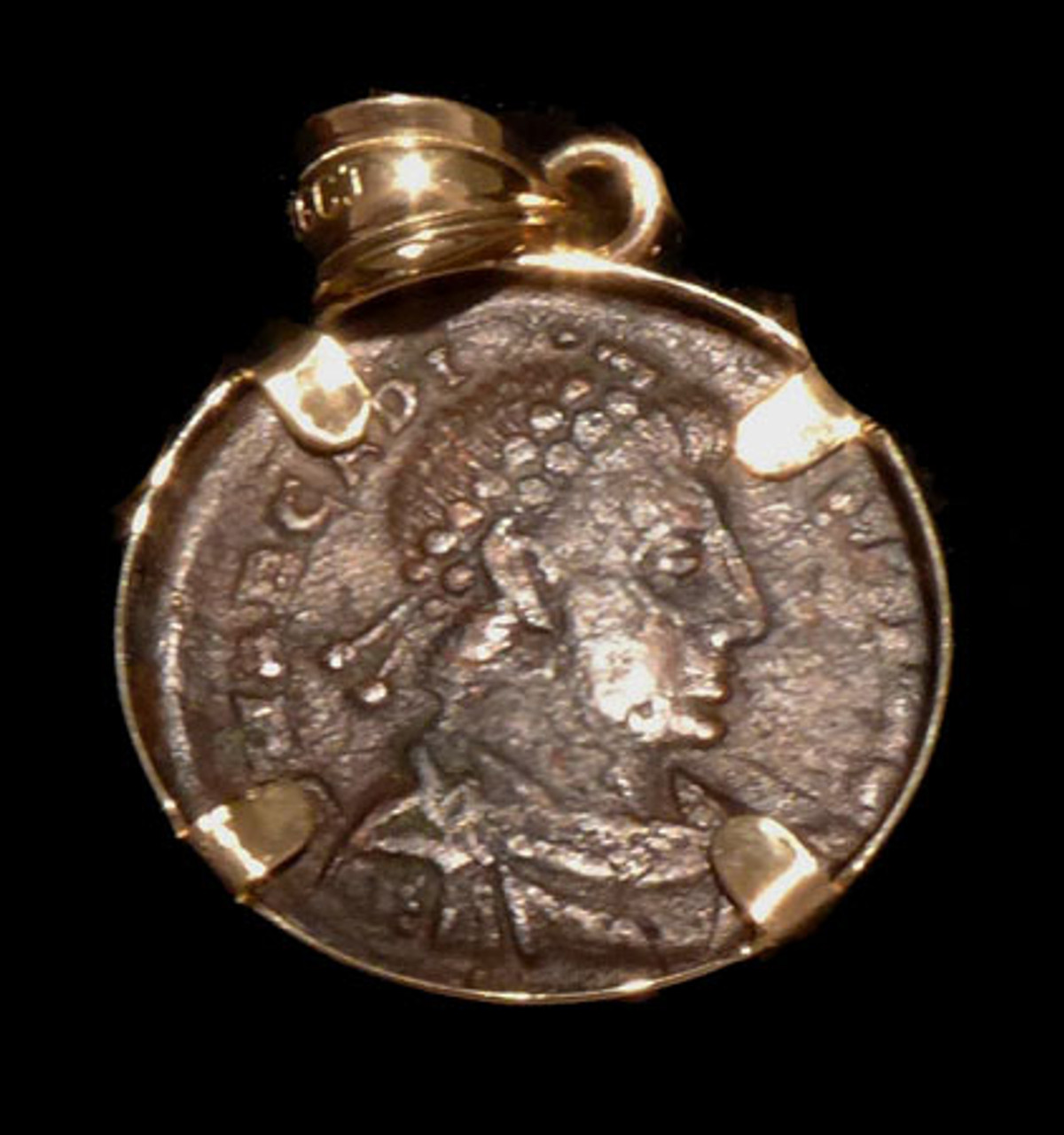 CPR213 - ANCIENT CHRISTIAN ROMAN ANGEL CROWNING SOLDIER COIN IN 14KY PENDANT SETTING