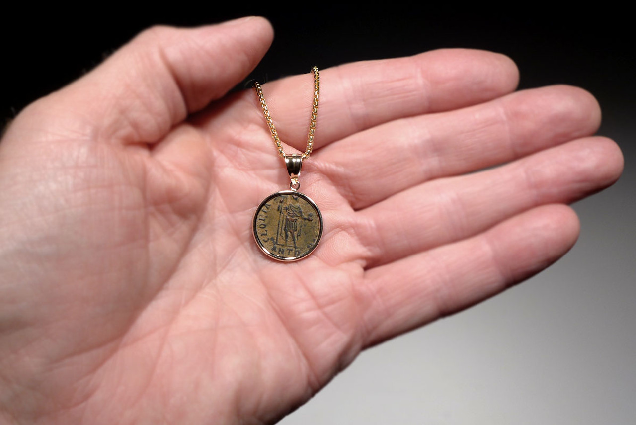 "GLORY OF THE ROMANS" ANCIENT ROMAN ARCADIUS COIN PENDANT IN 14K GOLD  *CPR235