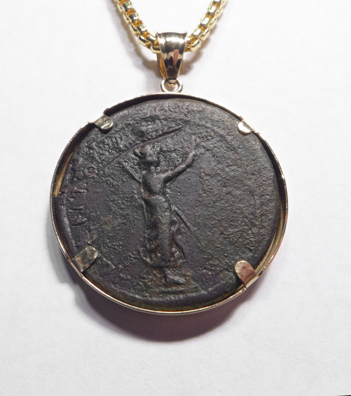 VERY RARE LARGE ANCIENT ROMAN IMPERIAL HORSE AND RIDER COIN PENDANT OF SEPTIMIUS SEVERUS IN 14KT GOLD  *CPR246