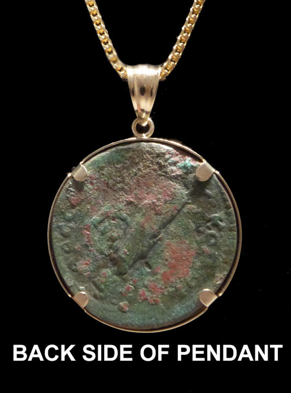 LARGE STUNNING GREEN ANCIENT IMPERIAL ROMAN COIN PENDANT OF EMPEROR CARACALLA IN 14KT GOLD  *CPR247