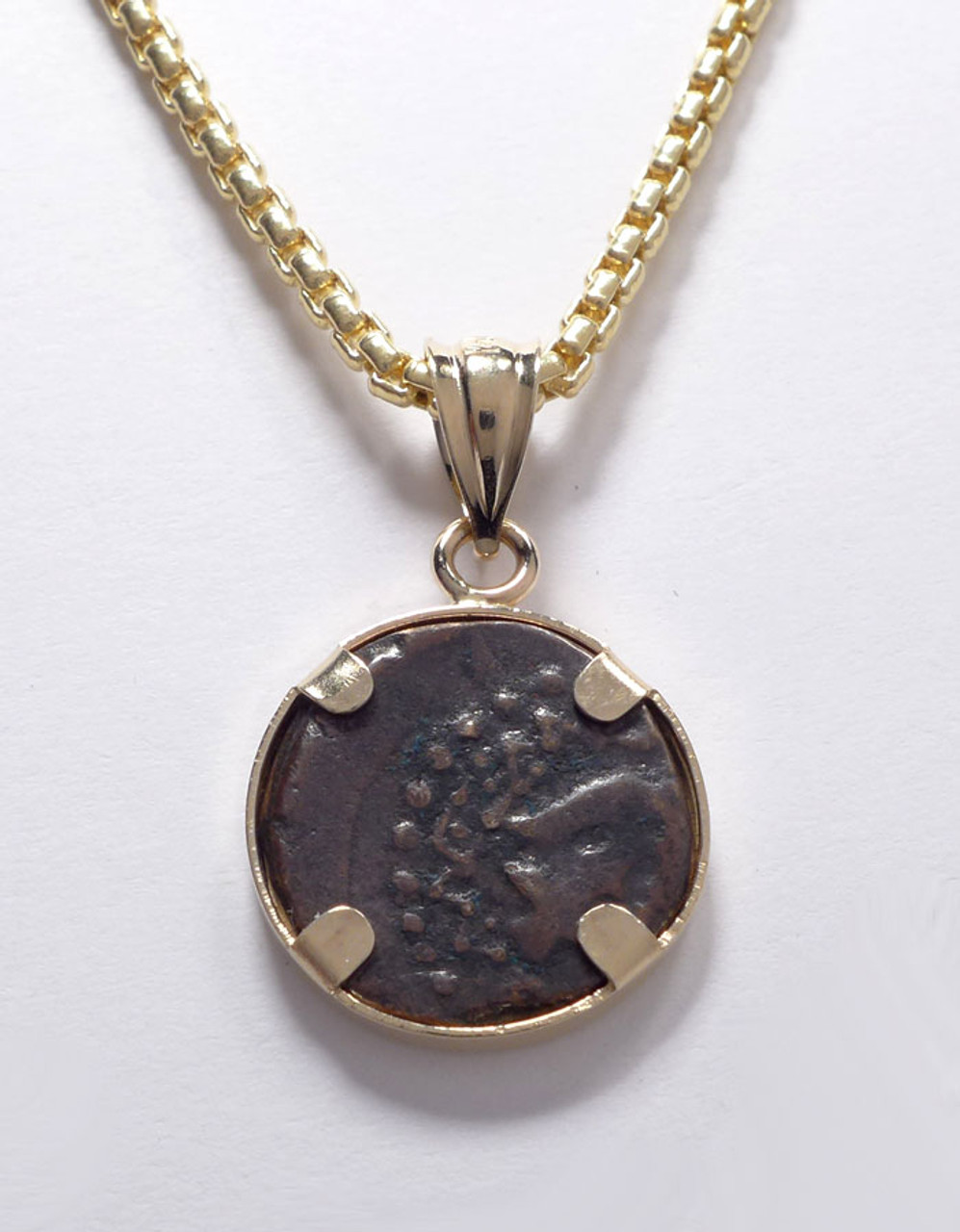 FINEST WIDOWS MITE COIN PENDANT IN HIGH POLISHED 14KT GOLD SETTING  *CPW03