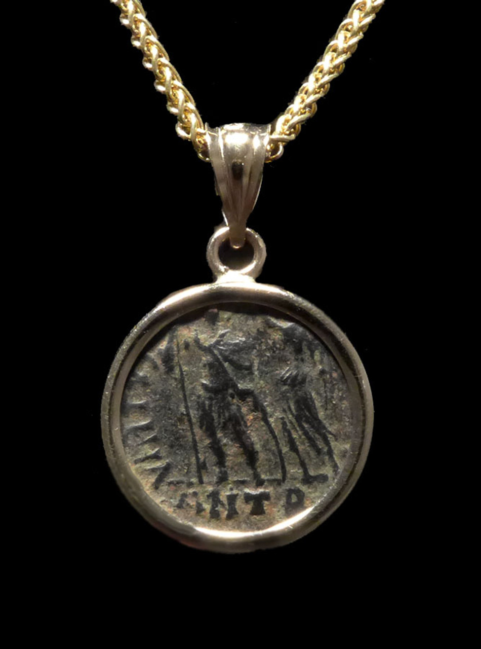 ANCIENT ROMAN VIRTUS BRAVERY AND VIRTUE CONSTANTINE COIN NECKLACE PENDANT IN 14K GOLD  *CPR253