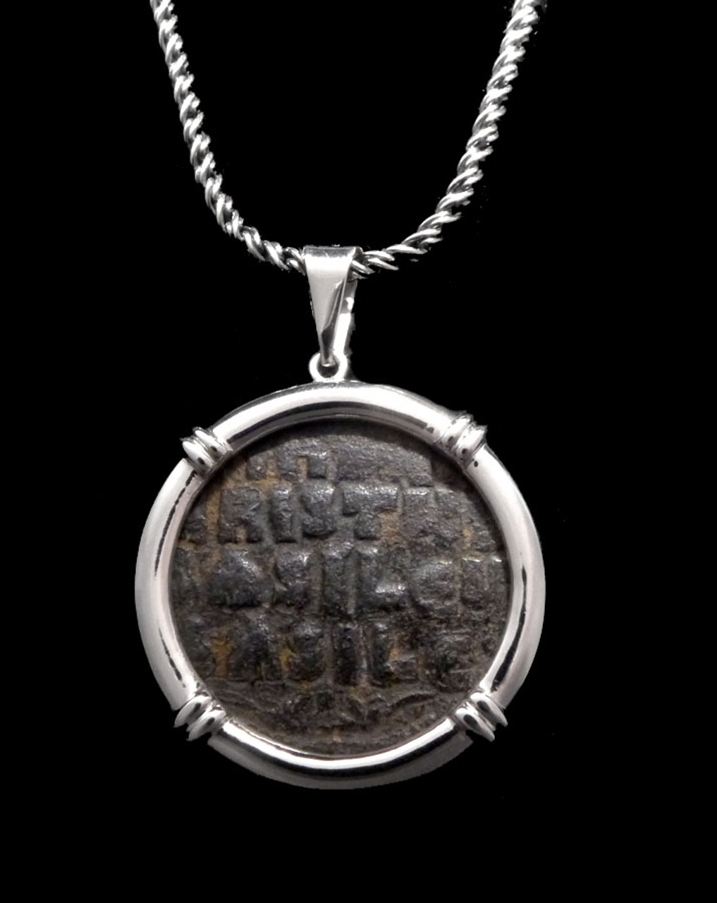 ROMAN BYZANTINE JESUS CHRIST KING OF KINGS ANCIENT FOLLIS COIN PENDANT IN STERLING SILVER  *CPB037X