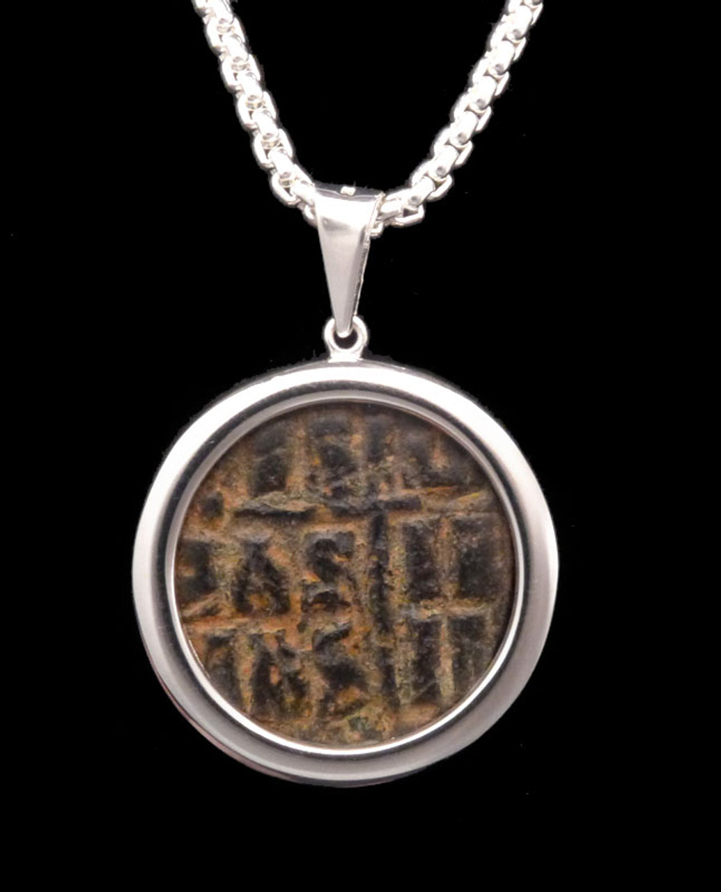 ROMAN BYZANTINE JESUS CHRIST KING OF KINGS ANCIENT FOLLIS COIN PENDANT IN STERLING SILVER  *CPB036X