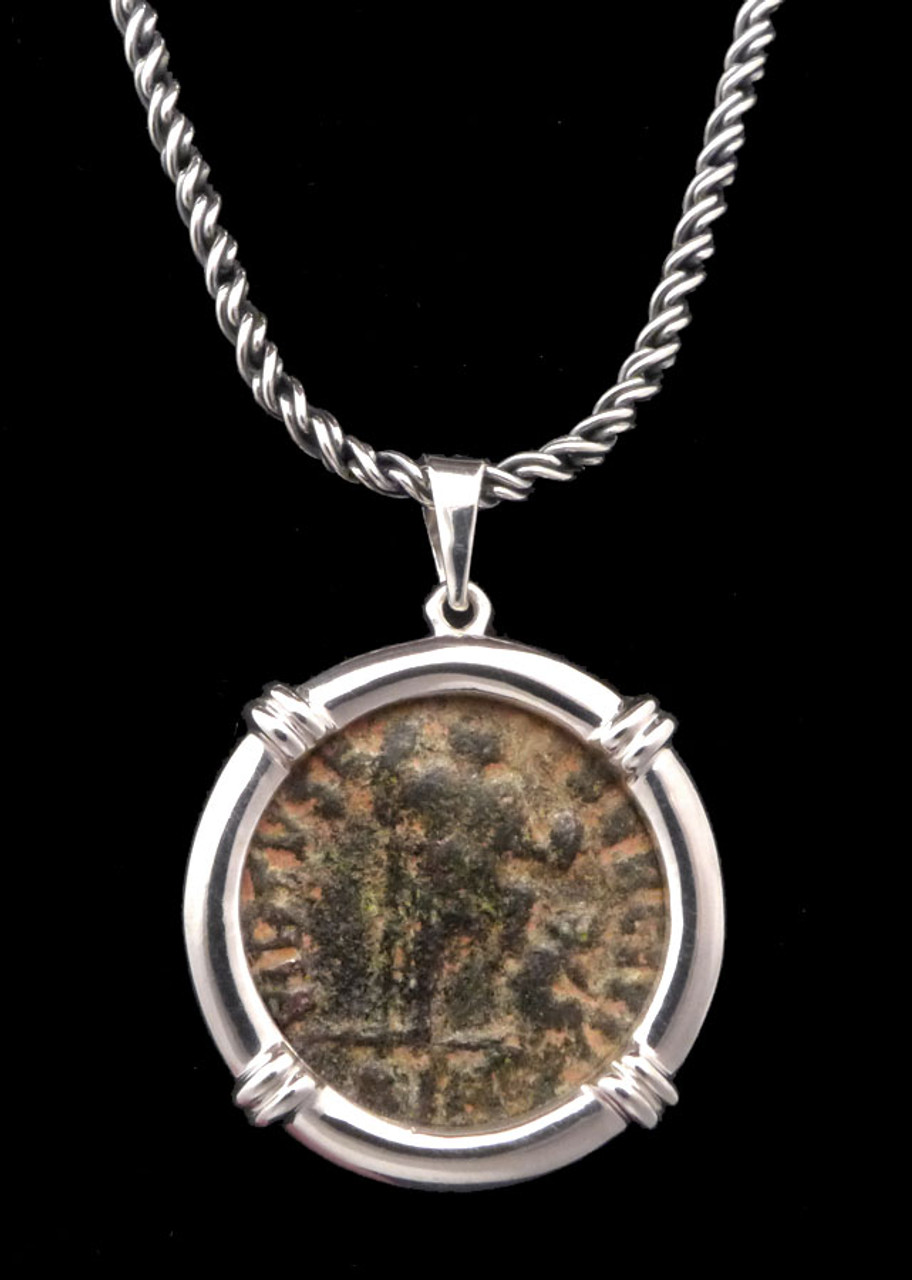 ANCIENT ROMAN VIRTUE OF THE MILITARY CONSTANTINE II COIN JEWELRY PENDANT IN STERLING SILVER  *CPR257