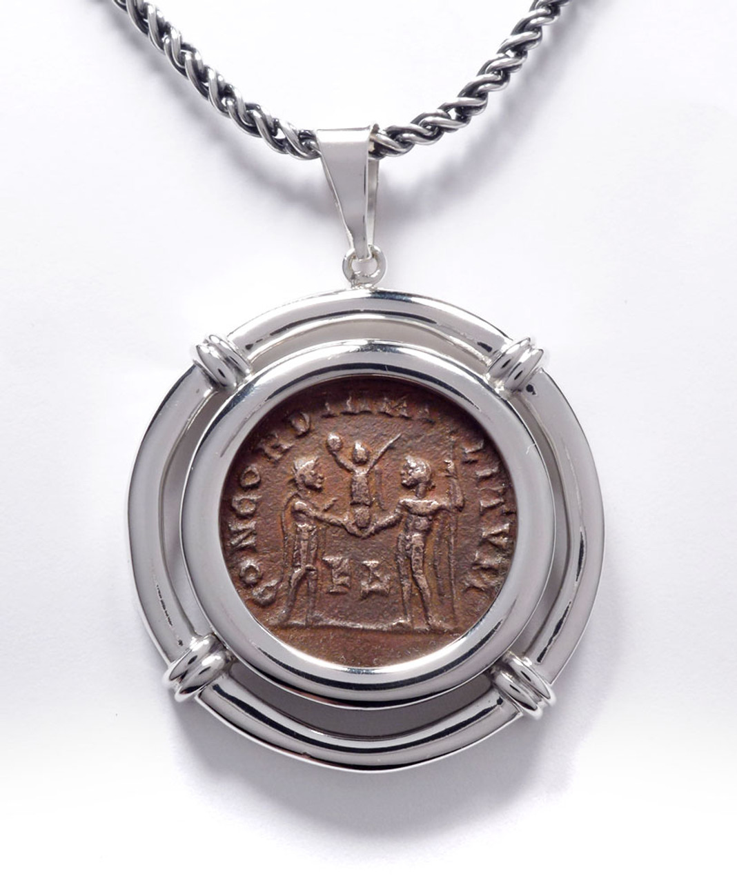 "UNITY OF THE MILITARY" ANCIENT ROMAN MAXIMIAN COIN PENDANT IN STERLING SILVER   *CPR258