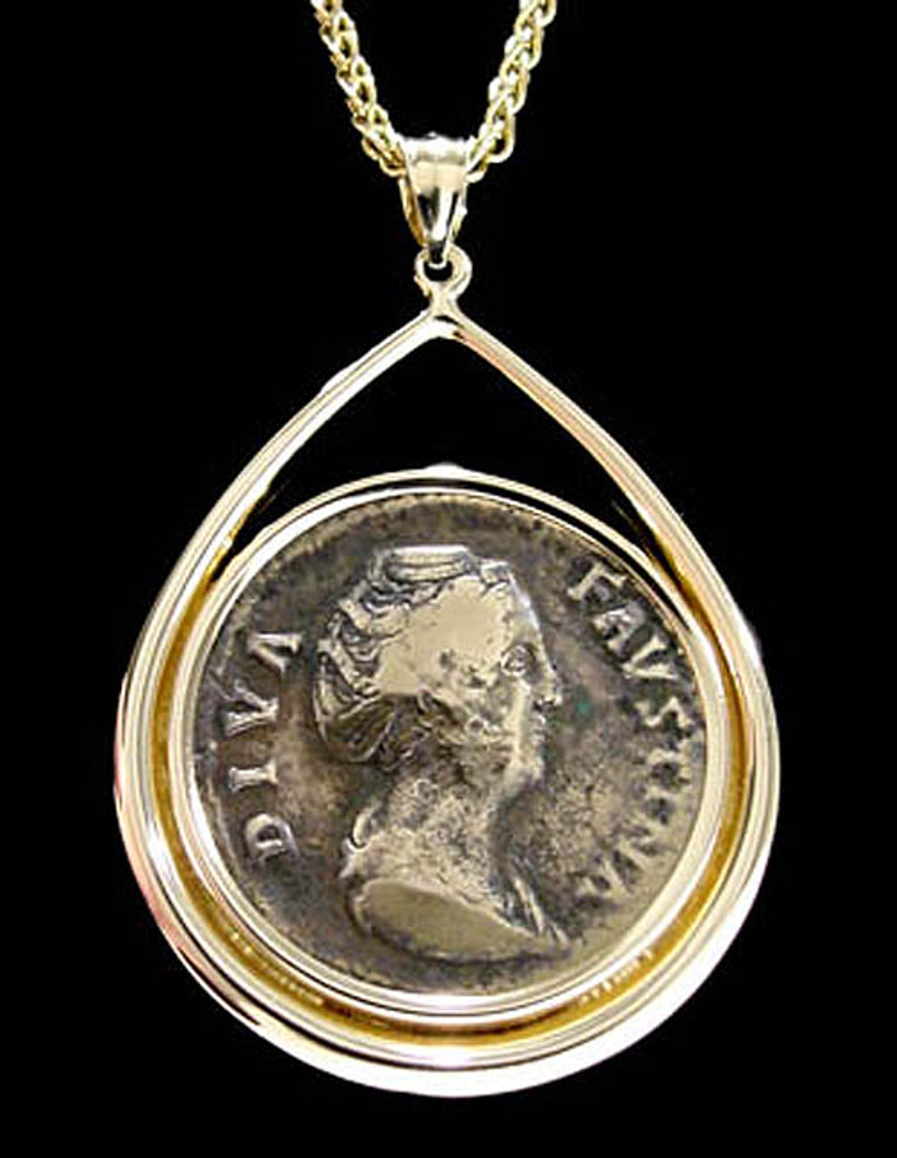 LARGE ANCIENT ROMAN SESTERTIUS COIN OF DIVA FAUSTINA IN 14K GOLD PENDANT  *CPR027