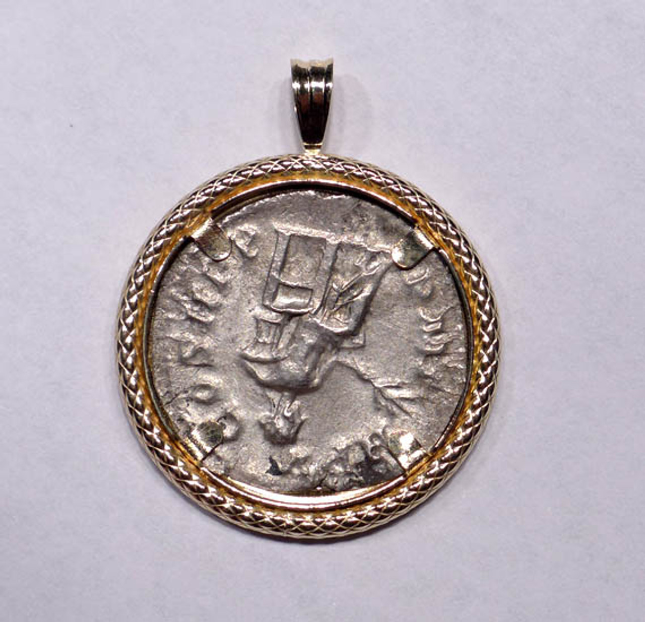 ANCIENT ROMAN IMPERIAL GORDIAN III SILVER ANTONINIANUS COIN PENDANT IN 14K GOLD  *CPR150