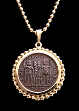 THE GLORY OF THE ARMY ANCIENT CHRISTIAN ROMAN COIN PENDANT IN 14K GOLD  *CPR222