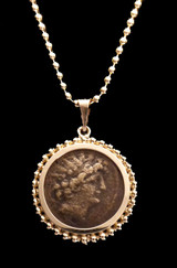 BEAUTIFUL ANCIENT HELLENISTIC GREEK COIN PENDANT OF SELEUCID EMPIRE IN 14K GOLD  *CPG204