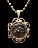 WIDOWS MITE COIN PENDANT IN 14KT GOLD SCROLL SETTING  *CB034