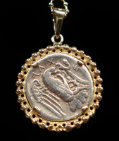 ANCIENT GREEK NYMPH COIN PENDANT IN BEADED 14KT GOLD SETTING  *CPG203