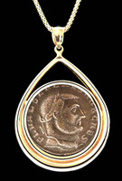 LARGE IMPRESSIVE ROMAN IMPERIAL BRONZE COIN PENDANT OF SEVERUS II FROM THE TETRARCHY IN 14K GOLD  *CPR123