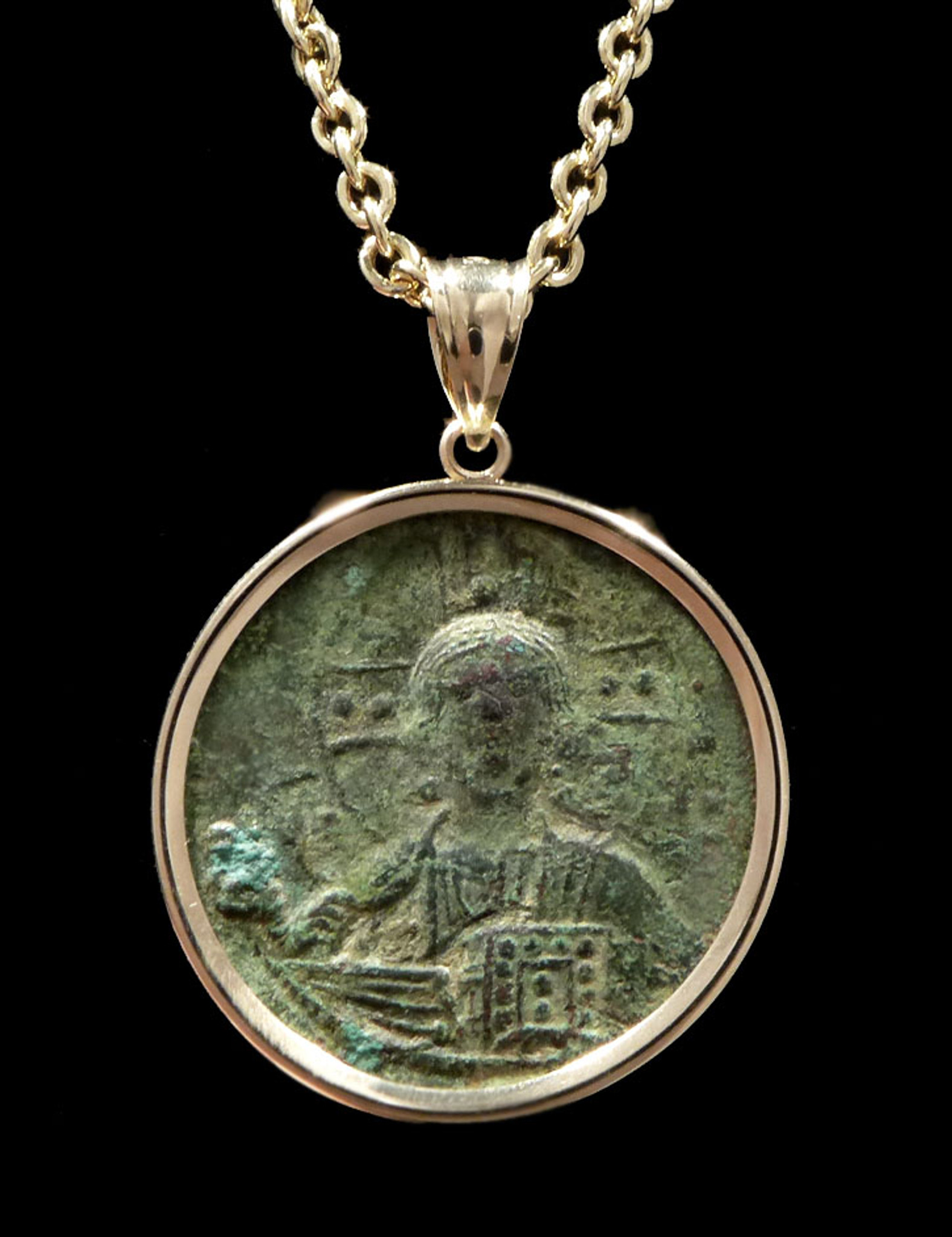 LARGE BEAUTIFUL JESUS CHRIST ANCIENT ROMAN BYZANTINE COIN IN 14K GOLD ...