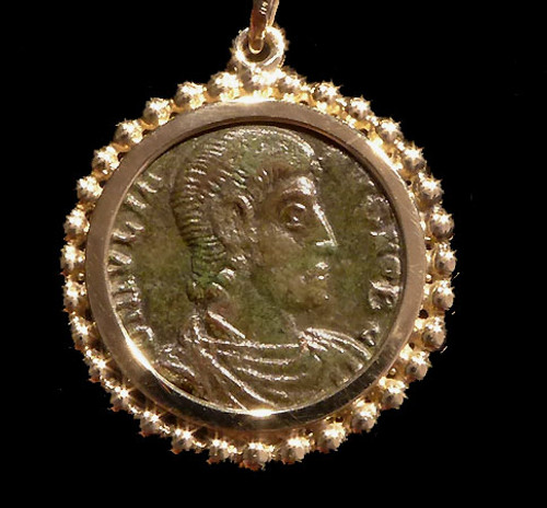 ANCIENT CHRISTIAN ROMAN COIN PENDANT OF CONSTANTIUS II IN 14K GOLD  *CPR219