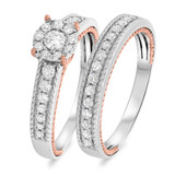 Photo of Blushing 7/8 CT. T.W. Diamond Round Cluster Bridal Set 10K White Gold [BR454W-C000]