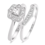 Photo of Yasmine 3/8 Carat T.W. Diamond Princess Solitaire Bridal Set 10K White Gold [BR217W-P023]