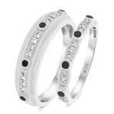 Photo of Fatima 3/8 ct tw. Black Diamond (Treated) Wedding Band Set 10K White Gold [WB220W]