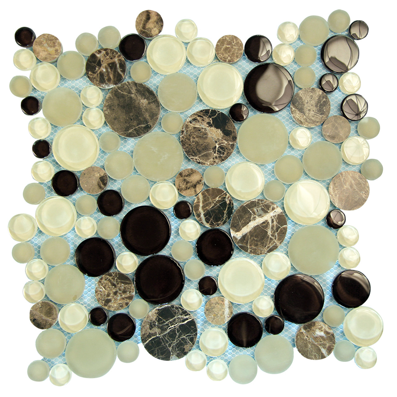 Agata Circle Shell Beige Mosaic Glass Tile