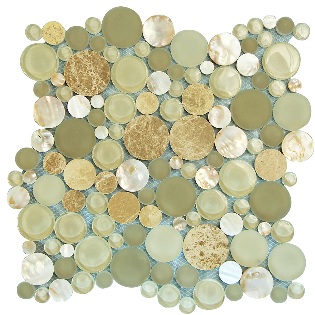Agata Circle Shell Beige Mosaic Glass Tile